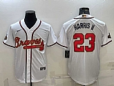 Men's Atlanta Braves #23 Michael Harris II White Gold World Series Champions Program Cool Base Stitched Baseball Jersey,baseball caps,new era cap wholesale,wholesale hats
